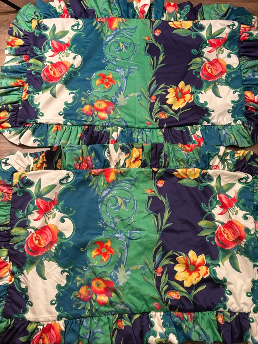 Custom Pair King Pillow Shams Italian Villa Floral Ruffle Maximalist Vintage New